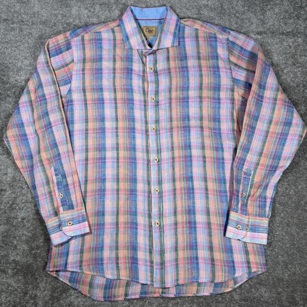 Cigar Couture Shirt Men's XL Pink Pastels Linen Long Sleeve Button‎ Up Casual